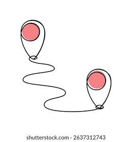 Continuous one line art map pin location isolated flat design vector illustration on white background.