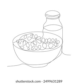 Continuous one line art of milk bottle with cereal.