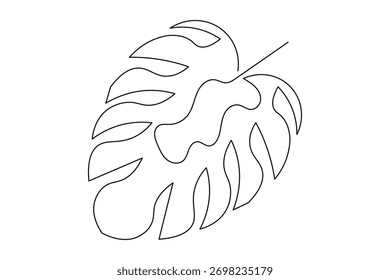 Continuous one line art of monstera leaf simple minimalist drawing