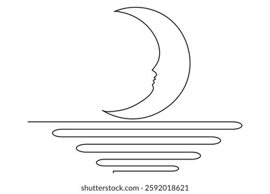 Continuous one line art of moon icon ramadan isolated outline vector drawing illustration
