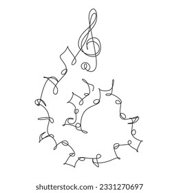 Continuous one  line art musical notes, instrumental lines, simple style music, hand-drawn vector illustrations