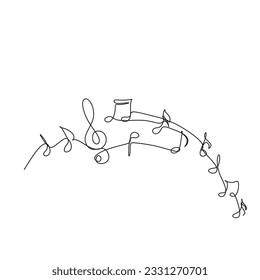 Continuous one  line art musical notes, instrumental lines, simple style music, hand-drawn vector illustrations