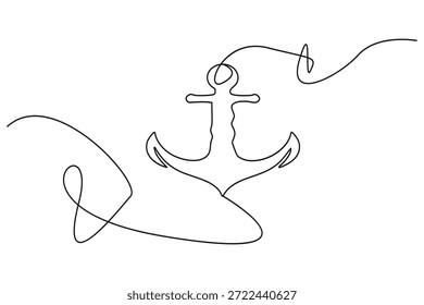 Arte continuo de una línea de un ancla náutica con un símbolo del corazón que representa el amor por el mar y la navegación