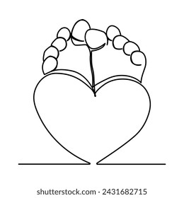 Continuous One Line art Newborn Baby legs with heart shape illustration