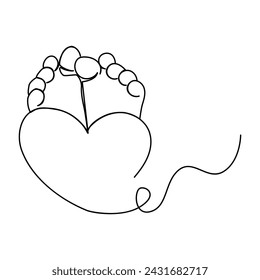 Continuous One Line art Newborn Baby legs with heart shape