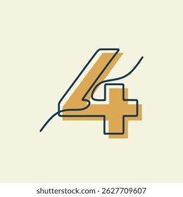 Continuous one line art number 4 calendar. Vector illustration number four event calendar icon.