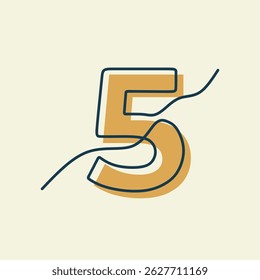 Continuous one line art number 5 calendar. Vector illustration number five event calendar icon.