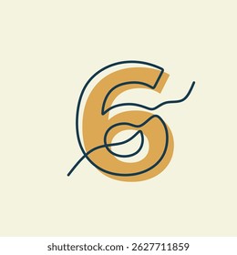 Continuous one line art number 6 calendar. Vector illustration number six event calendar icon.
