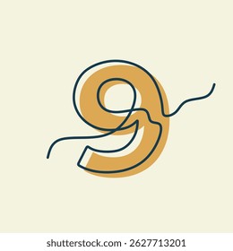 Continuous one line art number 9 calendar. Vector illustration number nine event calendar icon.