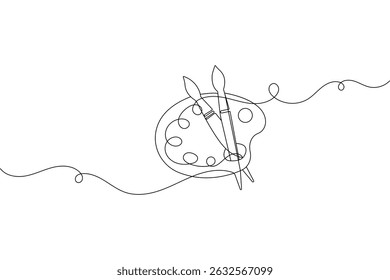Continuous one line art of paint palette brush illustration