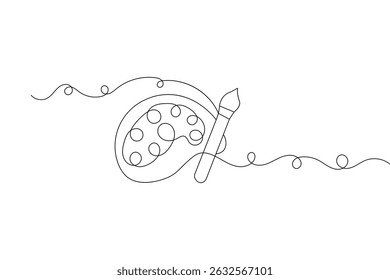 Continuous one line art of paint palette brush illustration