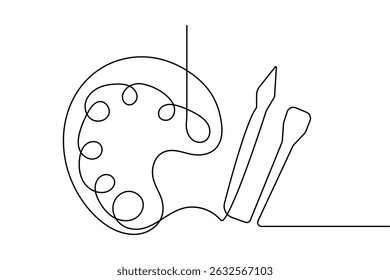 Continuous one line art of paint palette brush illustration