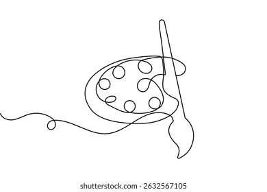 Continuous one line art of paint palette brush illustration