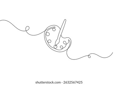 Continuous one line art of paint palette brush illustration