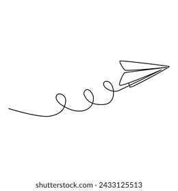 Continuous one line art paper plane path drawing vector
