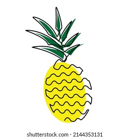 Continuous one line art of pineapple. Fresh tropical fruit drawing. Healthy lifestyle concept hand-drawn design minimalist style. Vector sketch illustration