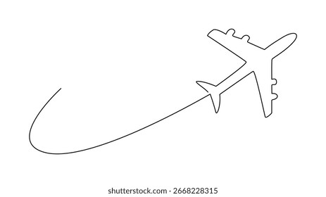 Arte continuo de una línea de un avión que toma vuelo