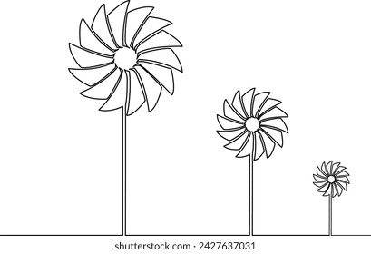 Continuous one line art pohela boishakh Wind turbine clip art illustration