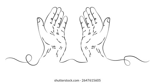 Continuous one line art of praying hands.