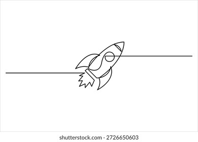 Dibujo continuo de una línea Dibujo de cohete de lanzamiento de nave espacial, inicio, Ilustración vectorial de innovación