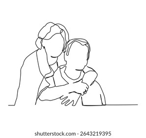 Continuous one line art of senior couple hugging, elderly man and woman in love.