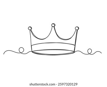 Continuous one line art shape crown isolated vector illustration on white background..