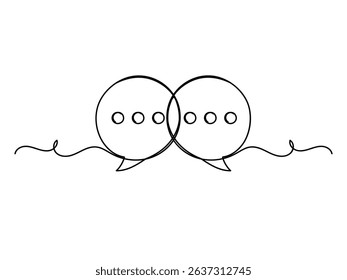 Continuous one line art shape speech bubble isolated flat design vector illustration.