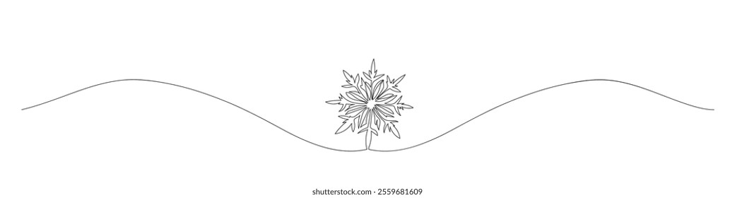 Continuous one line art of snowflakes in winter on white background. Hand drawn illustration of snowflakes. Snowflakes buntings minimal single line art.