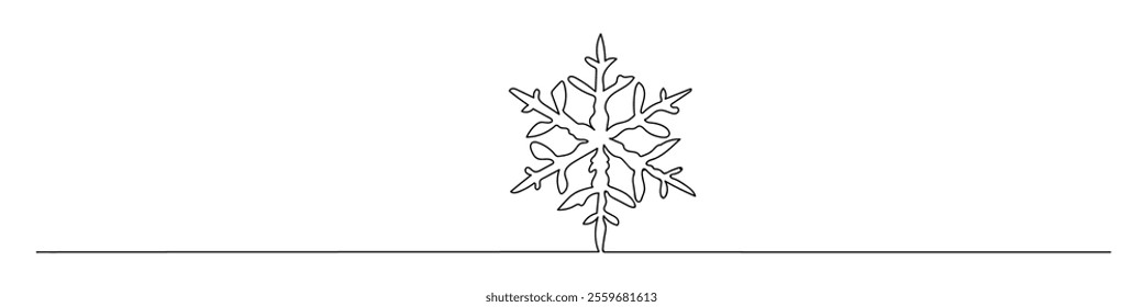 Continuous one line art of snowflakes in winter on white background. Hand drawn illustration of snowflakes. Snowflakes buntings minimal single line art.