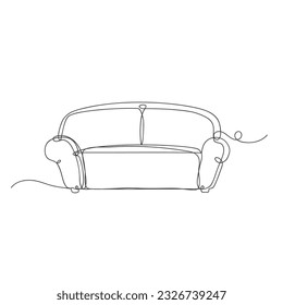 Continuous one line art sofa furniture or interior element icon isolated vector illustration on white background.