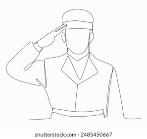 Continuous one line art of a soldier commemorates his struggle, vector illustration.
