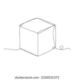 Continuous one line art square box isolated vector illustration on white background.