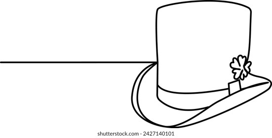 Continuous one line art St Patrick's Day Leprechaun hat icon vector