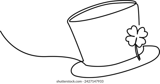 Continuous one line art St Patrick's Day Leprechaun hat clip art vector