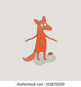 Continuous one line art of standing fox with mushroom