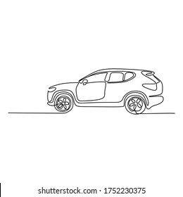 Continuous One Line Art Of A SUV Sport Car. Vector Illustration 