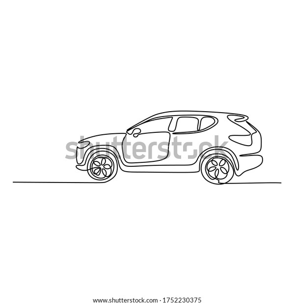 Continuous one line art of a SUV sport car. Vector\
illustration 