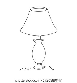 contínuo uma Line Art de uma mesa Lamp.Abstract lâmpada de mesa com abajur ilustrado em um estilo de arte contínua de uma linha.
