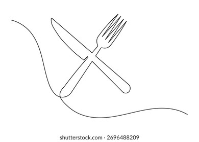 Continuous one line art of tableware set plate spoon fork and knife illustration