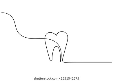 Continuous one line art of teeth isolated flat vector illustration
