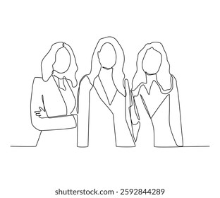 Continuous one line art of three beautiful businesswomen, Corporate leader one-line drawing.