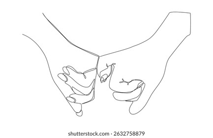 Continuous one line art of Two hands hold fingers together, together, relationship, tattoo, print for clothes and logo design