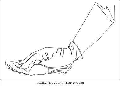 Continuous one line art vector illustration of sanitizing desk