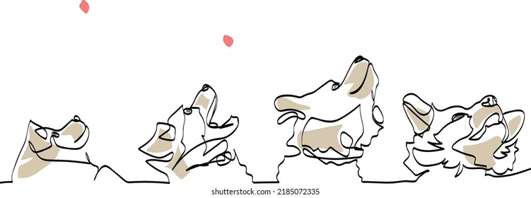 Continuous One Line Art Vector: Dog Jumping Eating Treat Slow Motion Enjoy Treat Dog Food Minimal Art