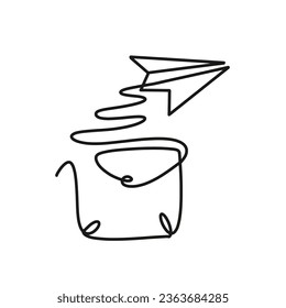 Continuous one line art vector letter with paper plane illustration