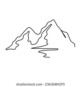 Continuous one line art vector mountain illustration