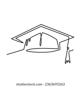 Continuous one line art vector graduation hat  illustration