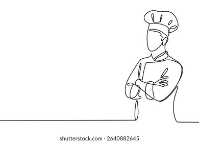 Continuous One Line Art Vector Confident Chef Illustration