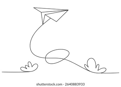 Continuous One Line Art Vector Paper Airplane Flight