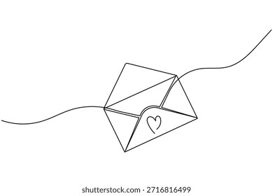 Arte continuo de una línea de un sobre de la invitación de la Boda con un corazón Pequeño en el sello